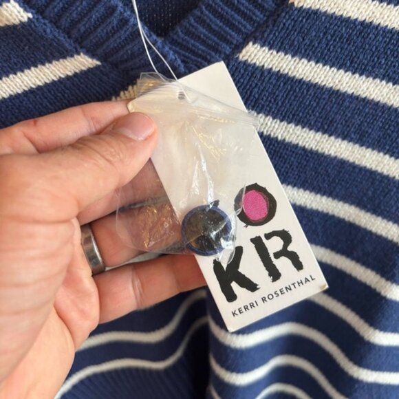 XOKR Kerri Rosenthal Sweater Women’s S Striped V Neck Embroidered Graphic NWT - Picture 5 of 9